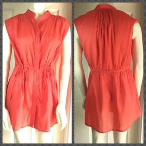 Carmela Achaval tunic top red-orange‎ tie waist blouse size 42/ S small
